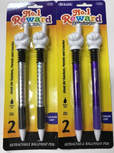 2-Pack 4 BAZIC No.1 Reward Ballpoint Pen with Finger Topper