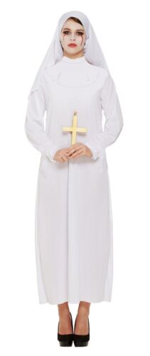 Ladies White Nun Costume Plus Size Fancy Dress Halloween Outfit Ghost 16-20 NEW