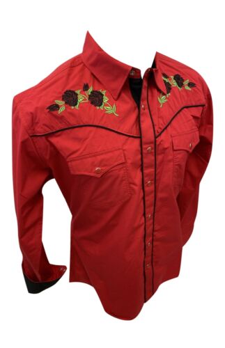 Men RODEO WESTERN COUNTRY RED BLACK ROSE STITCH SNAP UP Shirt Cowboy 05570 NWT 