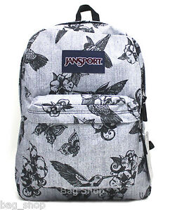 Jansport Superbreak Grey Botanical Humminbird Flower Backpack School Bag Bookbag | eBay