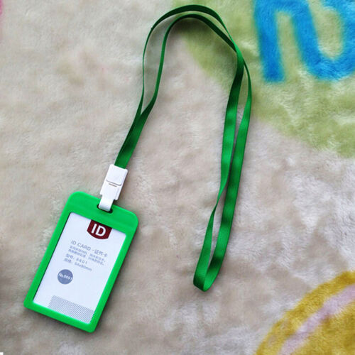 Vertical Plastic ID Name Card Holder Work Badge w/ Lanyard ~GQ 