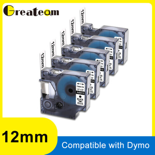 5x Kompatibel für DYMO 45013 S0720530 D1 Beschriftungsband Schwarz auf Weiß 12mm