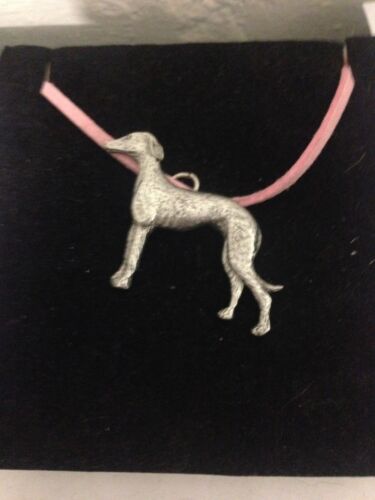 Greyhound PP-D22 English Pewter Emblem on a Black Cord Necklace Handmade