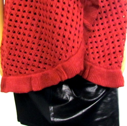 NUOVO Donna Finemente Lavorato a Maglia Long gilet rosso ruggine marrone smanicato traforo 52//54 56//58