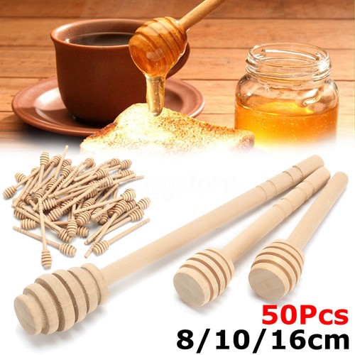 50X Wooden Jam Honey Dipper Wood Stirring Rod Stick Spoon Dip Drizzler 8//10//16cm