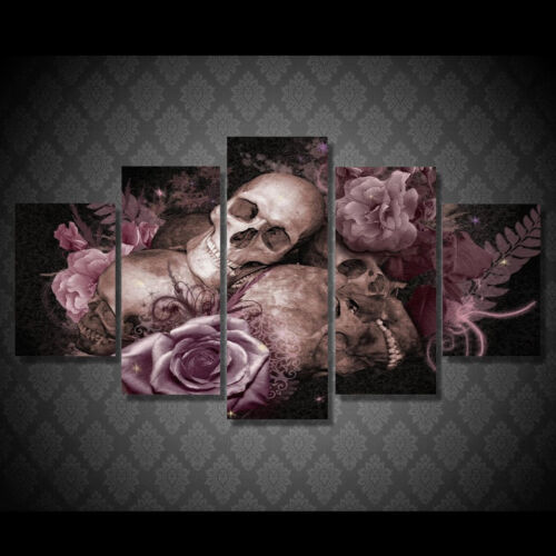 Gothic Rose Skull Mask Skeleton King 5 Panel Canvas Print Wall Art Home Decor