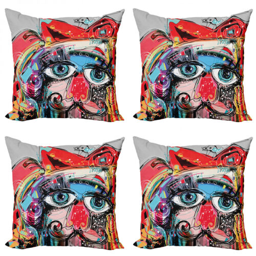 Ambesonne Art Design Cushion Cover Set of 4 for Couch and Bed in 4 Sizes