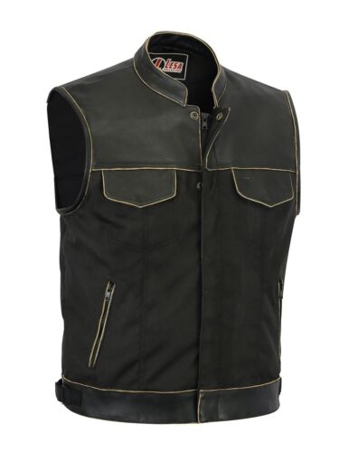 New Mens Codura Biker Waistcoat Brown Vintage Real Leather Trim Gillette Vest