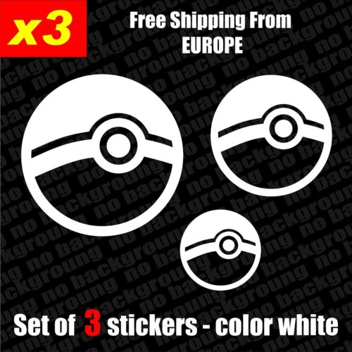 Set of 3 Pokemon Poke Ball  Logo Vinyl Decal Sticker Aufkleber Die-Cut