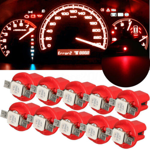 10pcs T5 B8.5D 5050 1SMD LED Car Dashboard Light Red Panel Lamp Auto Accessory