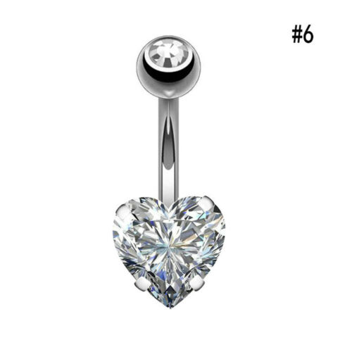 Navel Belly Button Ring Barbell Rhinestone Crystal Heart Piercing Jewelry Retro