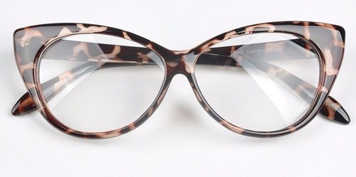 Womens Leopard Hot Fashion Clear Lense Nerd Geek Glasses Retro Cat Eye Style