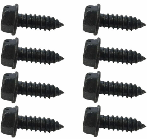 8 Black License Plate Screws Slotted Hex Head Self Tapping Car Dealer Fasteners 