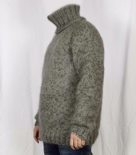 Hand Knitting WOOL MOHAIR Pullover Men Sweater Turtleneck soft thick Jumper