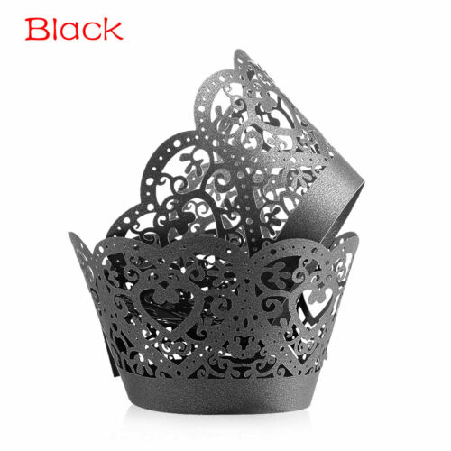 12x Heart Hollow Vine Lace Cupcake Wrappers Cases Laser Cut Box Cupcake Wrappers