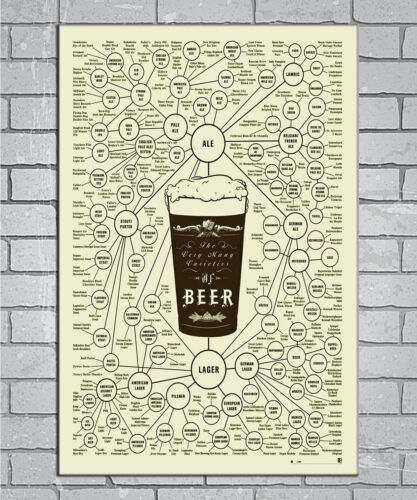 E132 Art Beer Types Varieties of Beer Chart 18 24x36inch Poster New Gift 