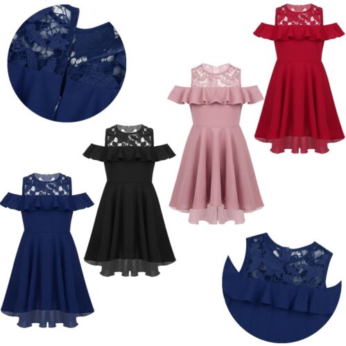 Kids Girls Princess Sequins Floral Lace Dress Wedding Birthday Formal Party Gown