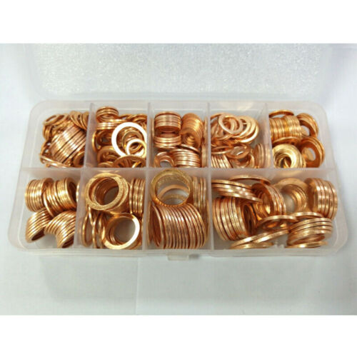 400Pcs//Kit Solid Copper Crush Washers Seal Sealing Flat O-Ring Gaskets Assorted