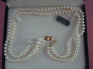 mikimoto strand pearl necklace double lagoon clasp 14kt bow