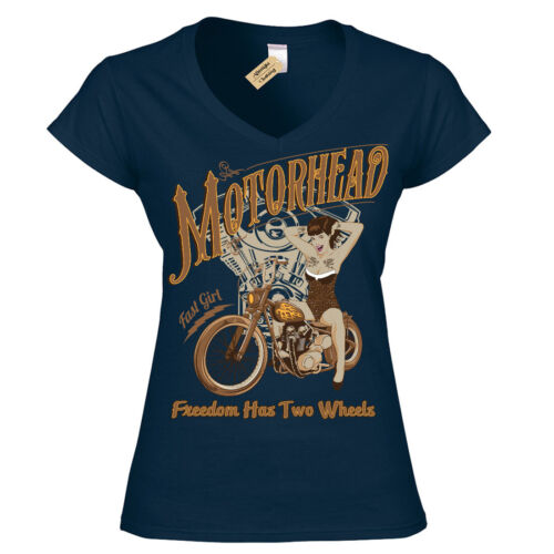 Motorhead T-Shirt biker pinup Womens Ladies V-Neck