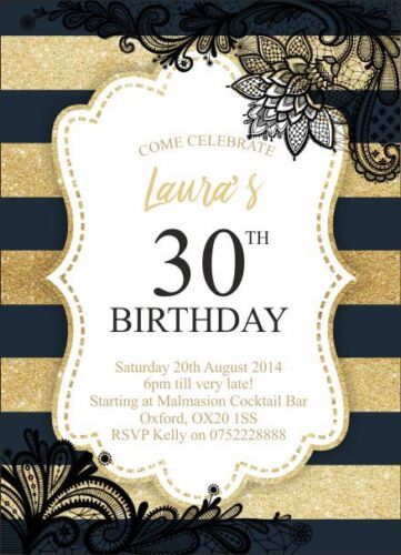 10 x Personalised Evening Birthday Party Invitations 30th 40th etc