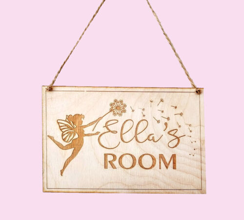 Personalised Wooden Plaque Door Room Sign Fairy Name Kids Baby Decor 