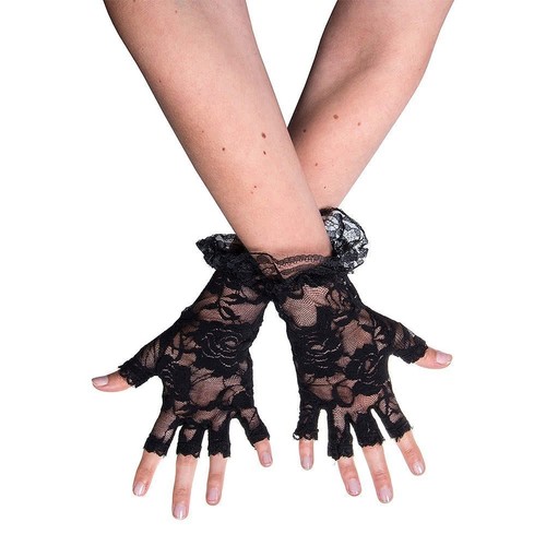 BLACK LACE LADIES MADONNA FINGERLESS GLOVES GOTH WEDDING HALLOWEEN FANCY DRESS
