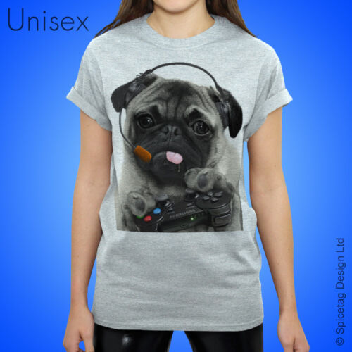 Original Gaming Pug T-shirt Video Game Tshirt Funny Pugs Top Cute Puppy Gamer T