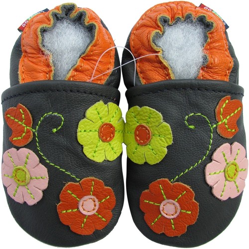 carozoo 3 flower leaf navy blue 4-5y soft sole leather kids shoes