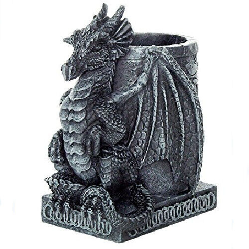 Medieval Dragon Statue Gothic Figurine Work Desk Pencil Holder Table Organizer 