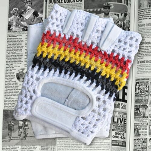 Vintage Style Belgium Flag Merckx Track Mitts Crochet Cycling Gloves L'Eroica 