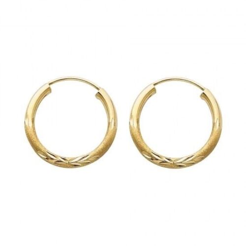 1 Pair 14k Solid Yellow Gold Diamond Cut Hoop Endless Ladies Earrings 2 x 18MM 