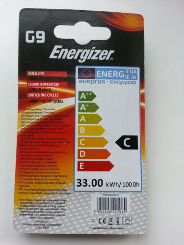 G9 33 W = 40 W Eveready ou ENERGIZER Twin Pack Dimmable Économie D'Énergie ampoules Capsule 