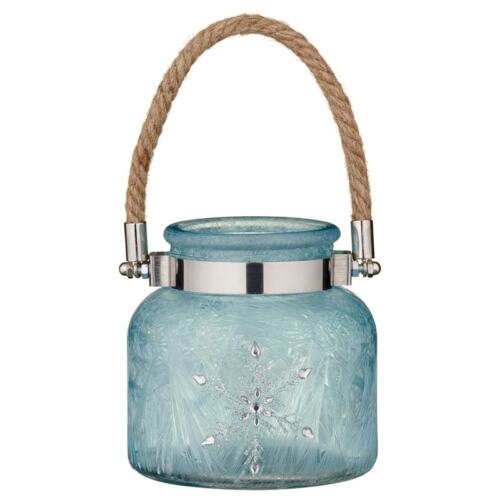 Brand New Design Snowflake Frosted Candle Jar with Rope Handle Home Decor 