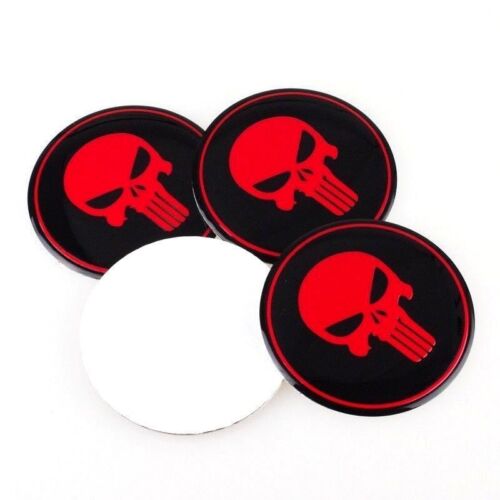 4pcs 56mm Skull Wheel Rim Center Hub Cap Sticker Emblem Decals Red 2.25" 