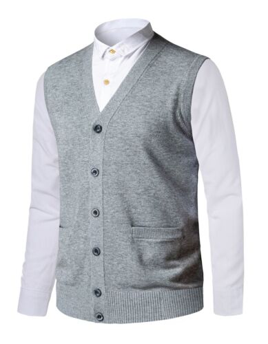 Homme Tricot Pull Gilet Bouton Granddad Cardigan Sans Manches Pull