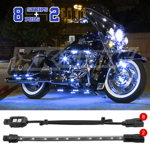 10 pcs LED ElectroPods Engine Motor Light Kit Motorcycle ATV Snowmobile BLUE
