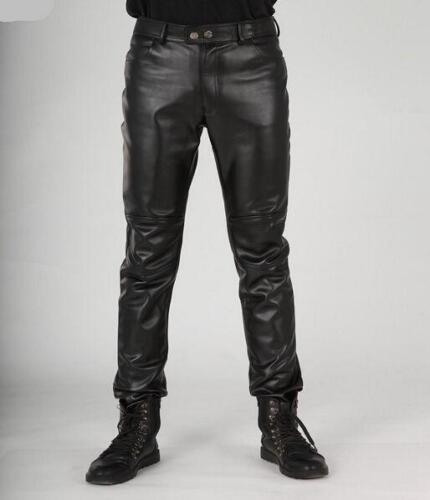 New Mens Fashion Faux Leather Pants Black Motorcycle Slim Fit Trousers Boot Cut