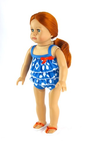 Blue and White Bathing Suit and Cover-up Fits 18/" American Girl Doll Clothes