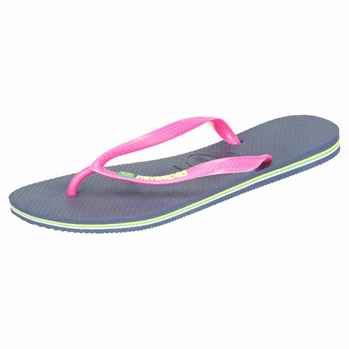 Havaianas Slim Brasil Logo Womens Navy Pink Rubber Beach Flip Flops