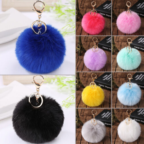 Furry Pom Pom Ball Key Chain Ring Keyring Keychain Women Bag Pendant Decor 67UK
