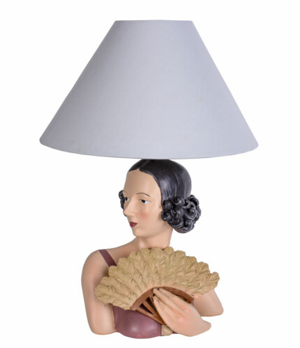 Tischleuchte Art Deco Dame Figurenlampe Büste Frauenkopf Tischlampe Frauenbüste