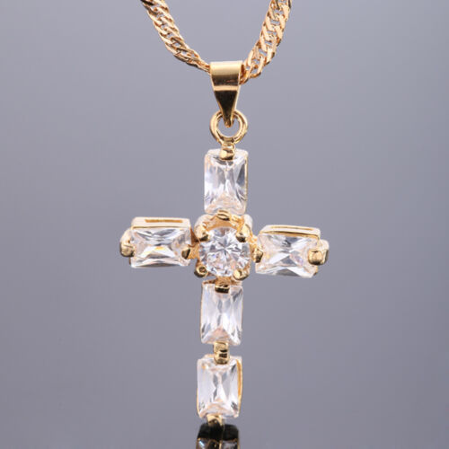 Wedding Jewelry Cross Cut Yellow Gold Plated Pendant Necklace 
