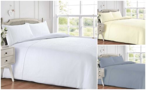 Luxury Plain Waffle Duvet Set Quilt Cover Bedding Ultra Soft Cream White Grey
