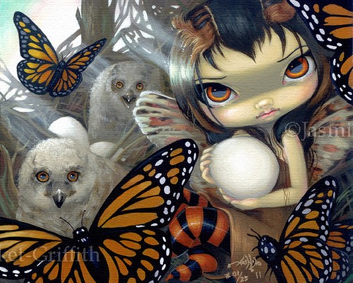Owlyn in the Nest Jasmine Becket-Griffith CANVAS PRINT owl egg big eye fairy art