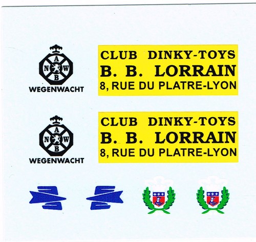 Lorrain pompiers PTT decals pour Dinky: Citroën 2CV fourgon: B.B