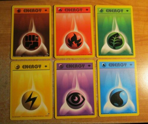 Pokemon ENERGY 6-Card GYM HEROES Set Psychic Water Fire Grass NM COMPLETE 1st ed