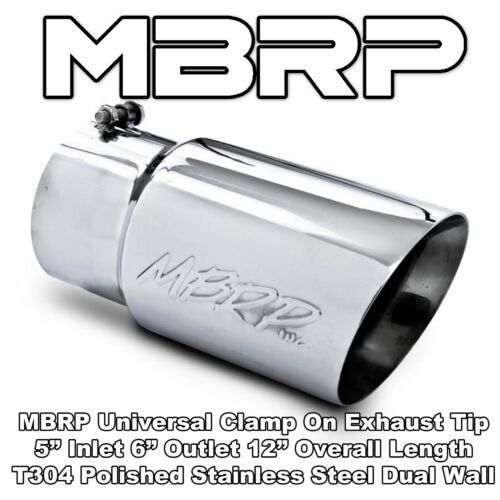 MBRP 5" Inlet 6" Outlet Dual Walled Angled Cut Exhaust Tip Stainless Steel Round 