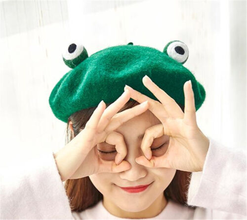 Japan Lolita Vintage Genuine Green Funny Frog Mori Wool Beret Cap Painter Hat
