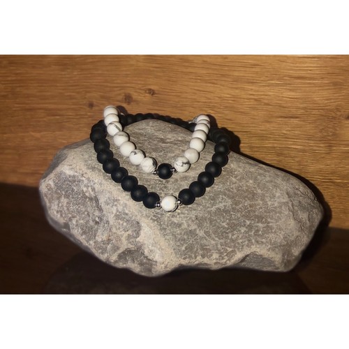 Partner Armband Schwarz// Weiss Mamor 925er Silber Ihn Geschenk für Sie